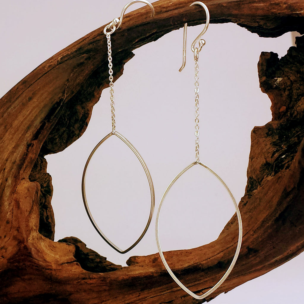 925 Sterling Silver Openwork Marquis Dangle Earrings