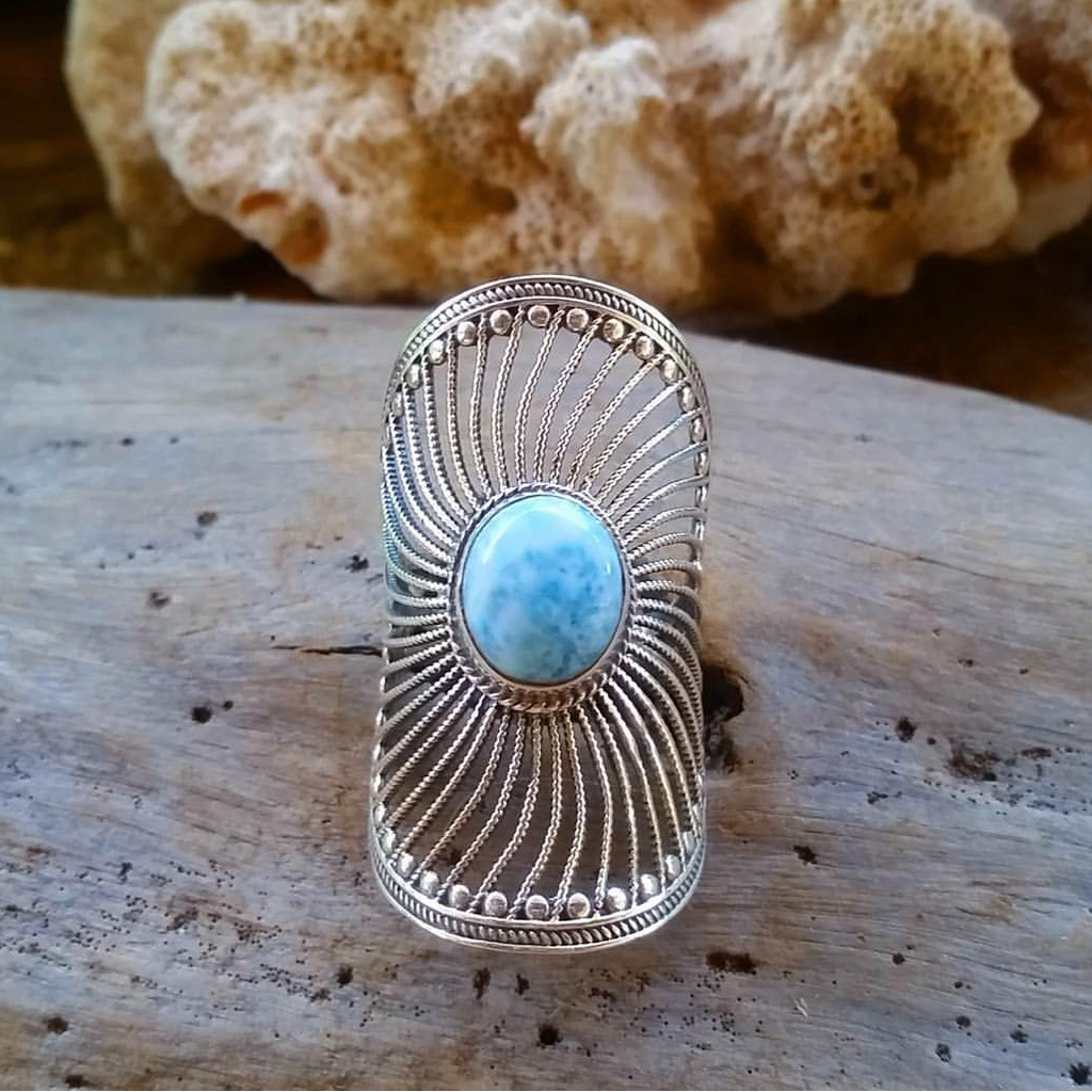 Indian Spiral filigree Larimar Ring