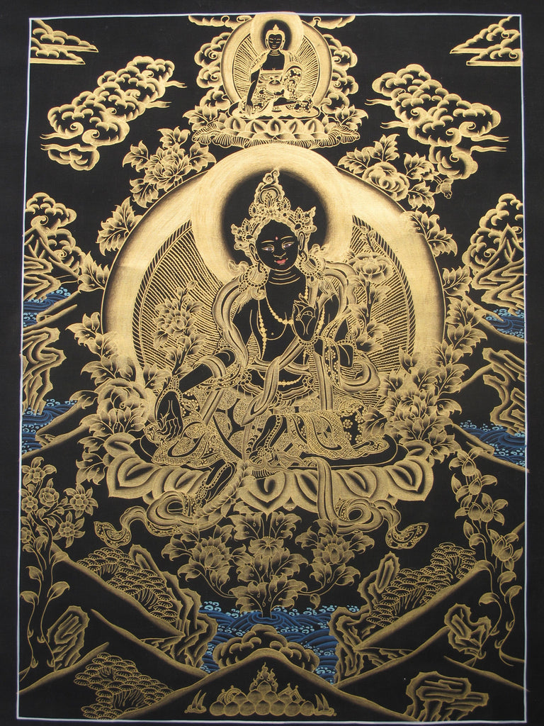 Green Tara, Gold on Black 19