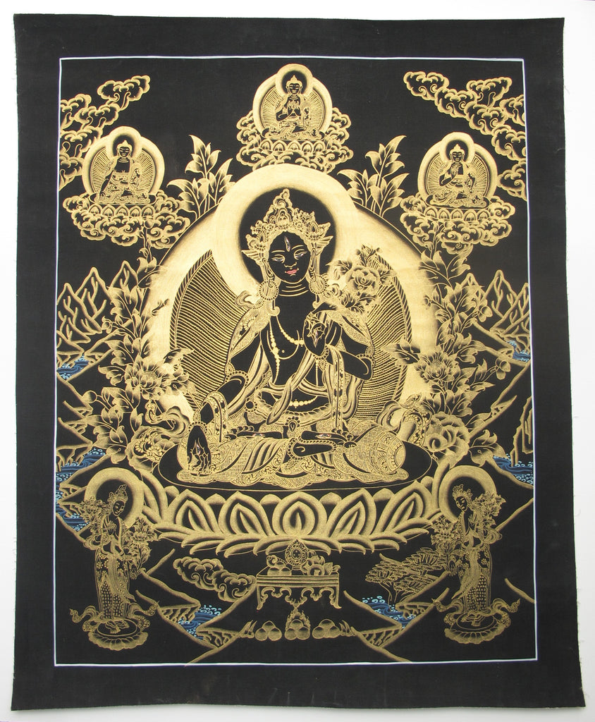 White Tara, Gold on Black 19.5